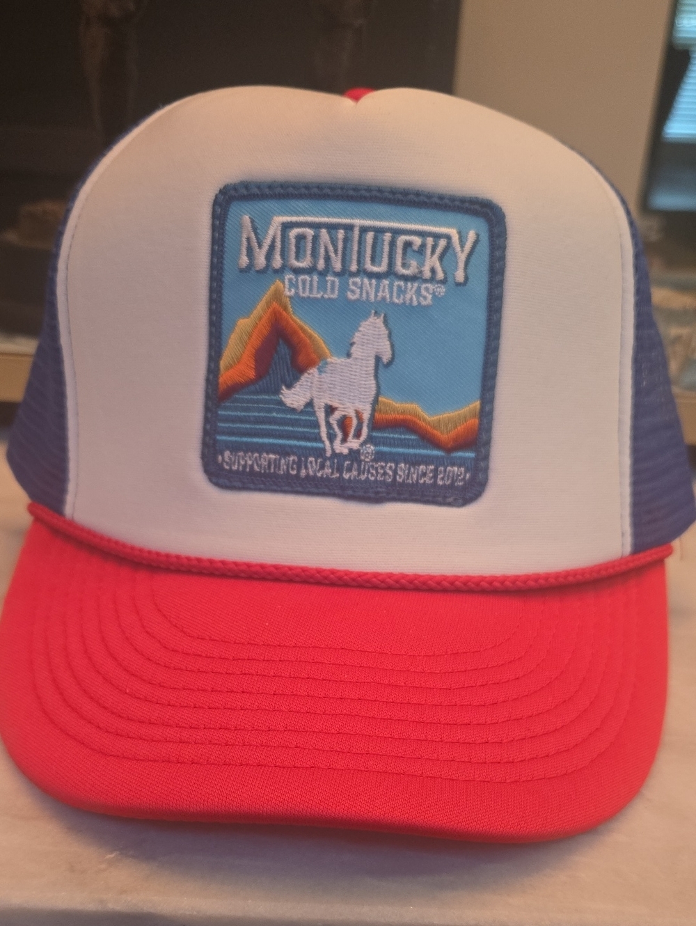 Monlucky Cold Snacks Patch Trucker Hat - Red, White, Blue